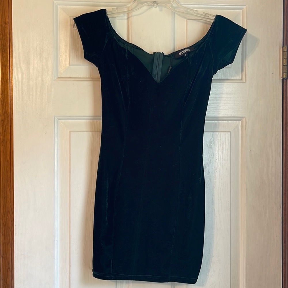 Green velvet mini dress